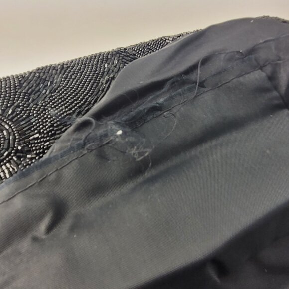 Vintage Delill Black Glass Bead Evening Bag Dress Purse Hand Beaded Snail Chain - Picture 6 of 11